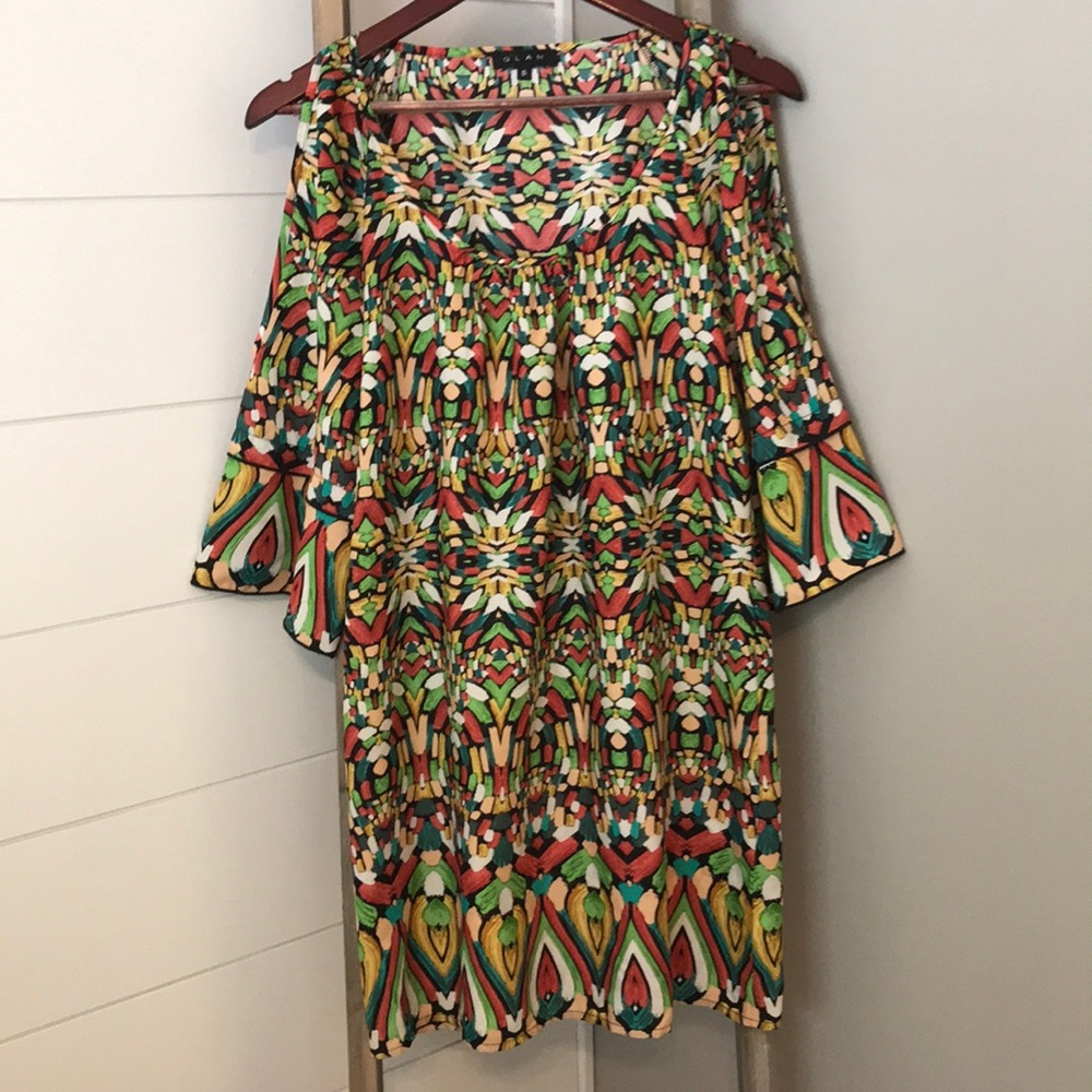Patterned cold shoulder dress
